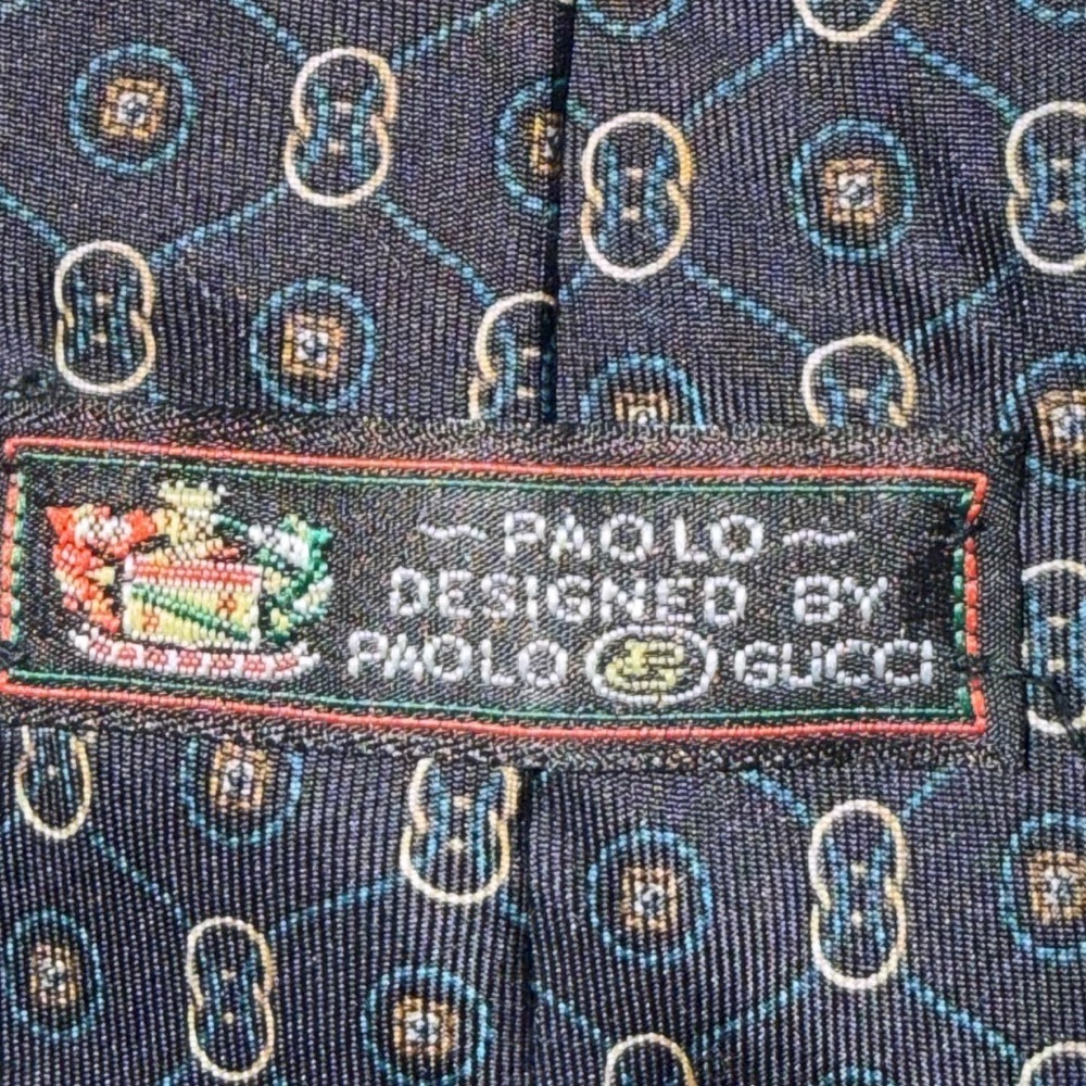 Gucci Paolo Gucci Vintage 1980s Signature Logo 100% Silk 56in Neck Tie - Picture 2 of 5